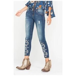 Miss‎ Me Lasercut Embroidered Distressed Ankle Skinny Jeans size 31